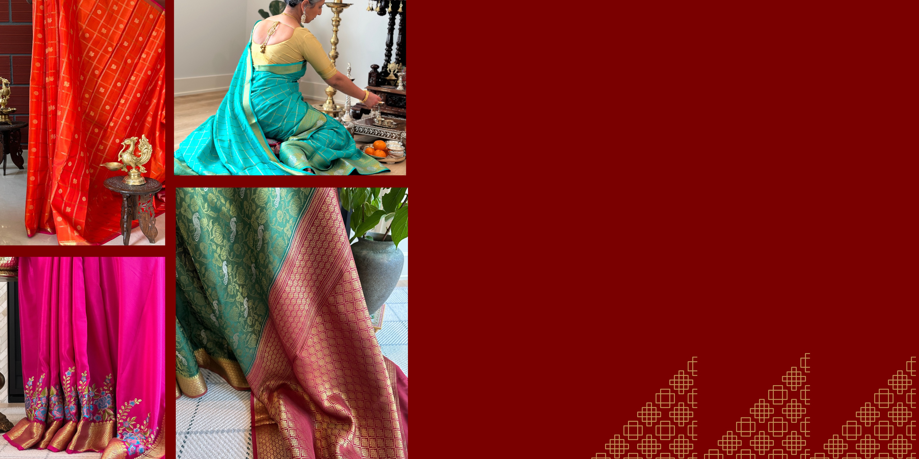 Indian contemporary silk saree set in rustic household